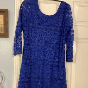 Xhilaration Women's Sz M Lace Overlay Dress Blue Elegant Sheath Zip Back